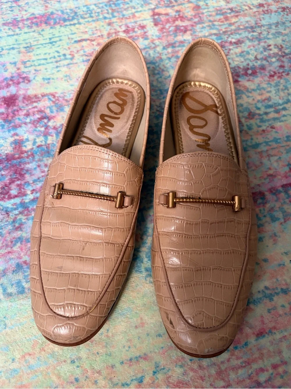 Sam Edelman Loraine Bit Loafer- Beige Gold Croc-Embossed Loafers
